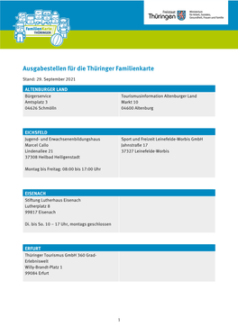 Ausgabestellen Für Die Thüringer Familienkarte