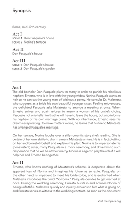 Don Pasquale’S House Scene 2 Norina’S Terrace Act II Don Pasquale’S House Act III Scene 1 Don Pasquale’S House Scene 2 Don Pasquale’S Garden