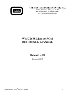 W65C265S Monitor ROM REFERENCE MANUAL Release 2.00