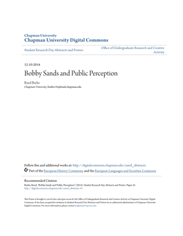 Bobby Sands and Public Perception Reed Burke Chapman University, Burke132@Mail.Chapman.Edu