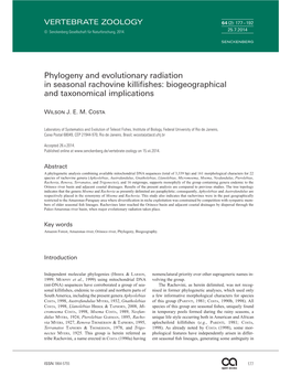 Phylogeny and Evolutionary Radiation in Seasonal Rachovine Killifishes: Biogeographical and Taxonomical Implications