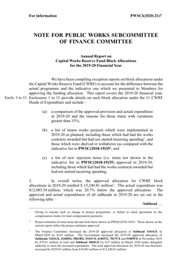 Note for Public Works Subcommittee of Finance Committee