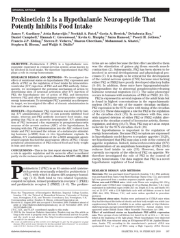 Prokineticin 2 Is a Hypothalamic Neuropeptide That Potently Inhibits Food Intake James V