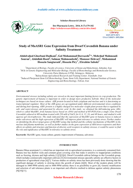 Study of Maasr1 Gene Expression from Dwarf Cavendish Banana Under Salinity Treatment