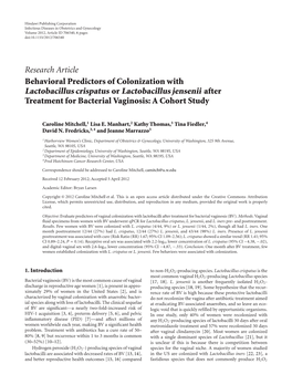 Lactobacillus Crispatus Or Lactobacillus Jensenii After Treatment for Bacterial Vaginosis: a Cohort Study