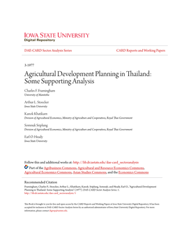 Agricultural Development Planning in Thailand: Some Supporting Analysis Charles F