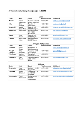 Arvioimislautakuntien Puheenjohtajat 15.2.2019 Lappi