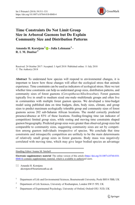 Time Constraints Do Not Limit Group Size in Arboreal Guenons but Do Explain Community Size and Distribution Patterns