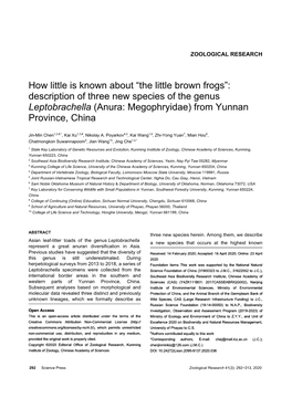 “The Little Brown Frogs”: Description of Three New Species of the Genus Leptobrachella (Anura: Megophryidae) from Yunnan Province, China