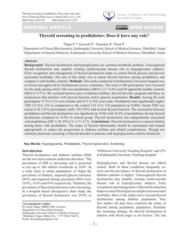 Thyroid Screening in Prediabetes: Does It Have Any Role?