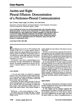 Ascites and Right Pleural Effusion: Demonstration of a Pentoneo-Pleural Communication