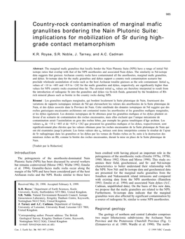 Country-Rock Contamination of Marginal Mafic Granulites Bordering the Nain Plutonic Suite: Implications for Mobilization of Sr During High- Grade Contact Metamorphism