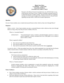 Can out of State Residents Carry a Loaded and Uncased Firearm in Their Vehicle As They Travel Through Illinois?