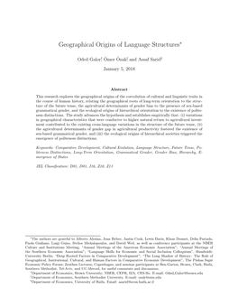 Geographical Origins of Language Structures∗