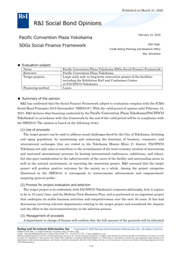 Pacific Convention Plaza Yokohama Sdgs Social Finance Framework ESG Dept