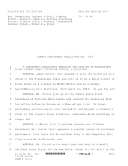 MISSISSIPPI LEGISLATURE REGULAR SESSION 2017 By