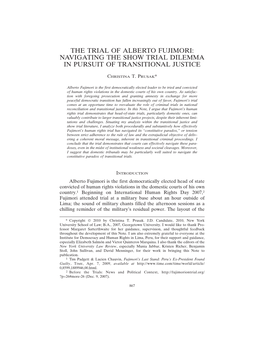 The Trial of Alberto Fujimori: Navigating the Show Trial Dilemma in Pursuit of Transitional Justice