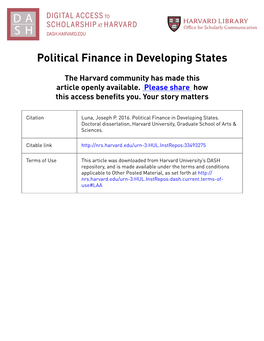 Political Finance in Developing States