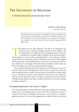 The Sociology of Religion a Modest Social Constructionist View