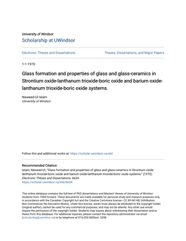 Glass Formation and Properties of Glass and Glass-Ceramics in Strontium Oxide-Lanthanum Trioxide-Boric Oxide and Barium Oxide- Lanthanum Trioxide-Boric Oxide Systems
