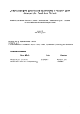 Understanding the Patterns and Determinants of Health in South Asian People - South Asia Biobank