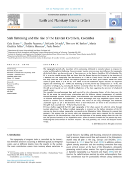 Slab Flattening and the Rise of the Eastern Cordillera, Colombia