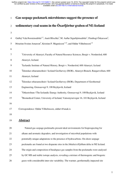 Gas Seepage Pockmark Microbiomes Suggest the Presence of Sedimentary Coal Seams in the Öxarfjörður Graben of NE-Iceland