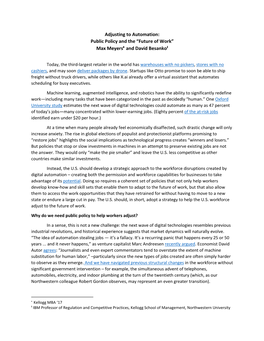 Adjusting to Automation: Public Policy and the “Future of Work” Max Meyers∗ and David Besankoⱡ