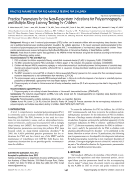 Practice Parameters for the Non-Respiratory Indications for Polysomnography and Multiple Sleep Latency Testing for Children R