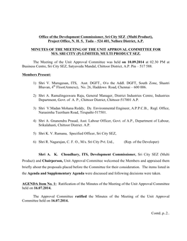 Office of the Development Commissioner, Sri City SEZ (Multi Product), Project Office, N