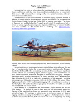 Rigging Scale Model Biplanes John Seaman