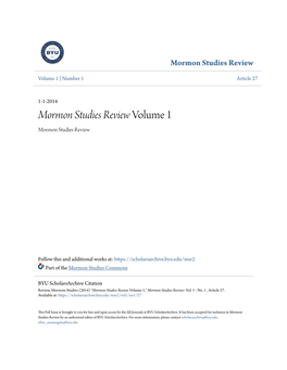 Mormon Studies Review Volume 1 Mormon Studies Review