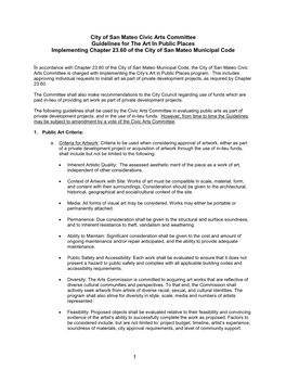 Guidelines for the Art in Public Places Implementing Chapter 23.60 of the City of San Mateo Municipal Code