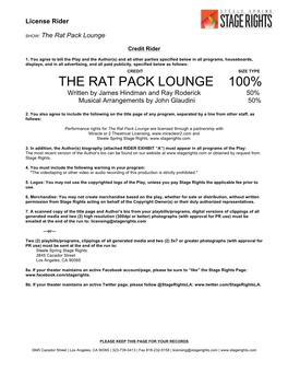 THE RAT PACK LOUNGE 100% Written by James Hindman and Ray Roderick 50% Musical Arrangements by John Glaudini 50%