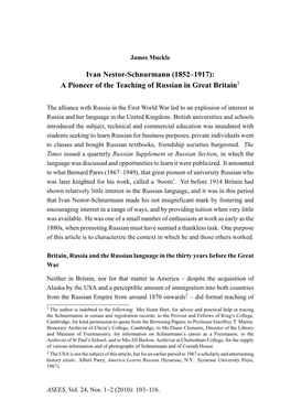 Ivan Nestor-Schnurmann (1852–1917): a Pioneer of the Teaching of Russian in Great Britain1