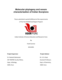 Molecular Phylogeny and Venom Characterization of Indian Scorpions