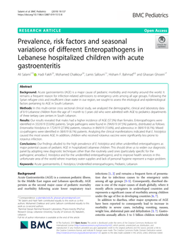 Prevalence, Risk Factors and Seasonal Variations of Different