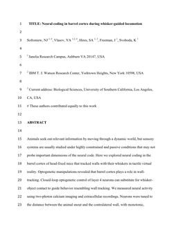 Neural Coding in Barrel Cortex During Whisker-Guided Locomotion 1