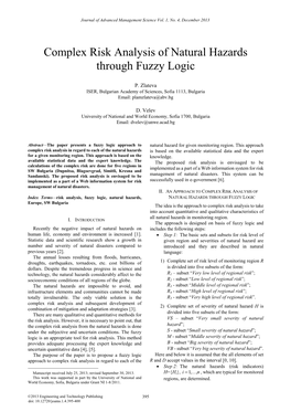 Complex Risk Analysis of Natural Hazards Through Fuzzy Logic