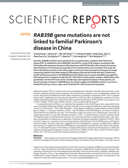 RAB39B Gene Mutations Are Not Linked to Familial Parkinson's