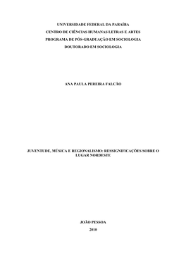 Universidade Federal Da Paraíba Centro De Ciências Humanas Letras E Artes Programa De Pós-Graduação Em Sociologia Doutorado Em Sociologia