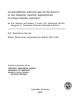 Potentiometric Surface and Water Quality in the Principal Aquifer, Mississippian Plateaus Region, Kentucky