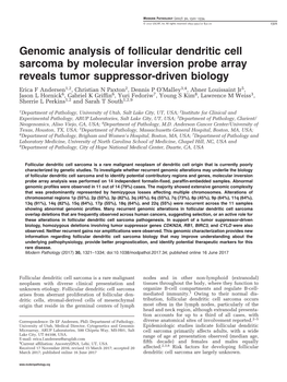 Genomic Analysis of Follicular Dendritic Cell Sarcoma by Molecular
