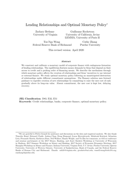 Lending Relationships and Optimal Monetary Policy∗