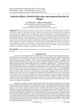 Analysis of Heavy Metals in Fish,Water and Sediment from Bay of Bengal