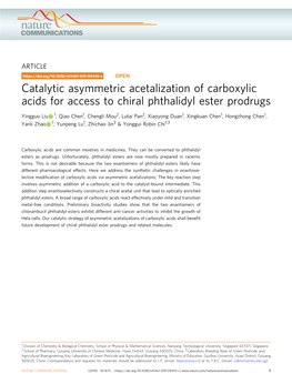 Catalytic Asymmetric Acetalization of Carboxylic Acids for Access to Chiral Phthalidyl Ester Prodrugs