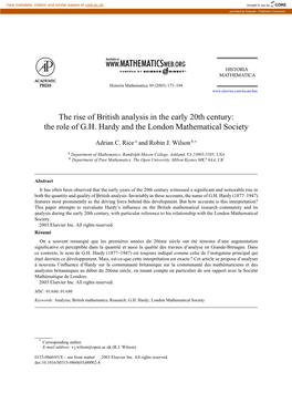 The Role of GH Hardy and the London Mathematical Society