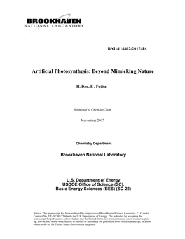 Artificial Photosynthesis: Beyond Mimicking Nature