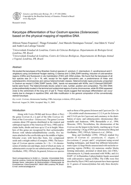 Karyotype Differentiation of Four Cestrum Species (Solanaceae) Based on the Physical Mapping of Repetitive DNA