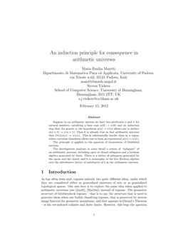 An Induction Principle for Consequence in Arithmetic Universes